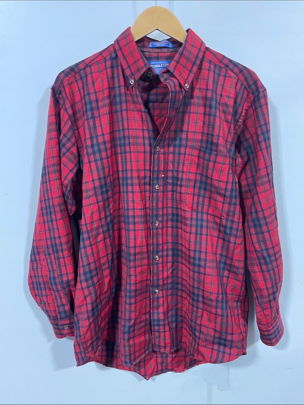 Pendleton pure wool Red and Navy Plaid Button-Down Shirt